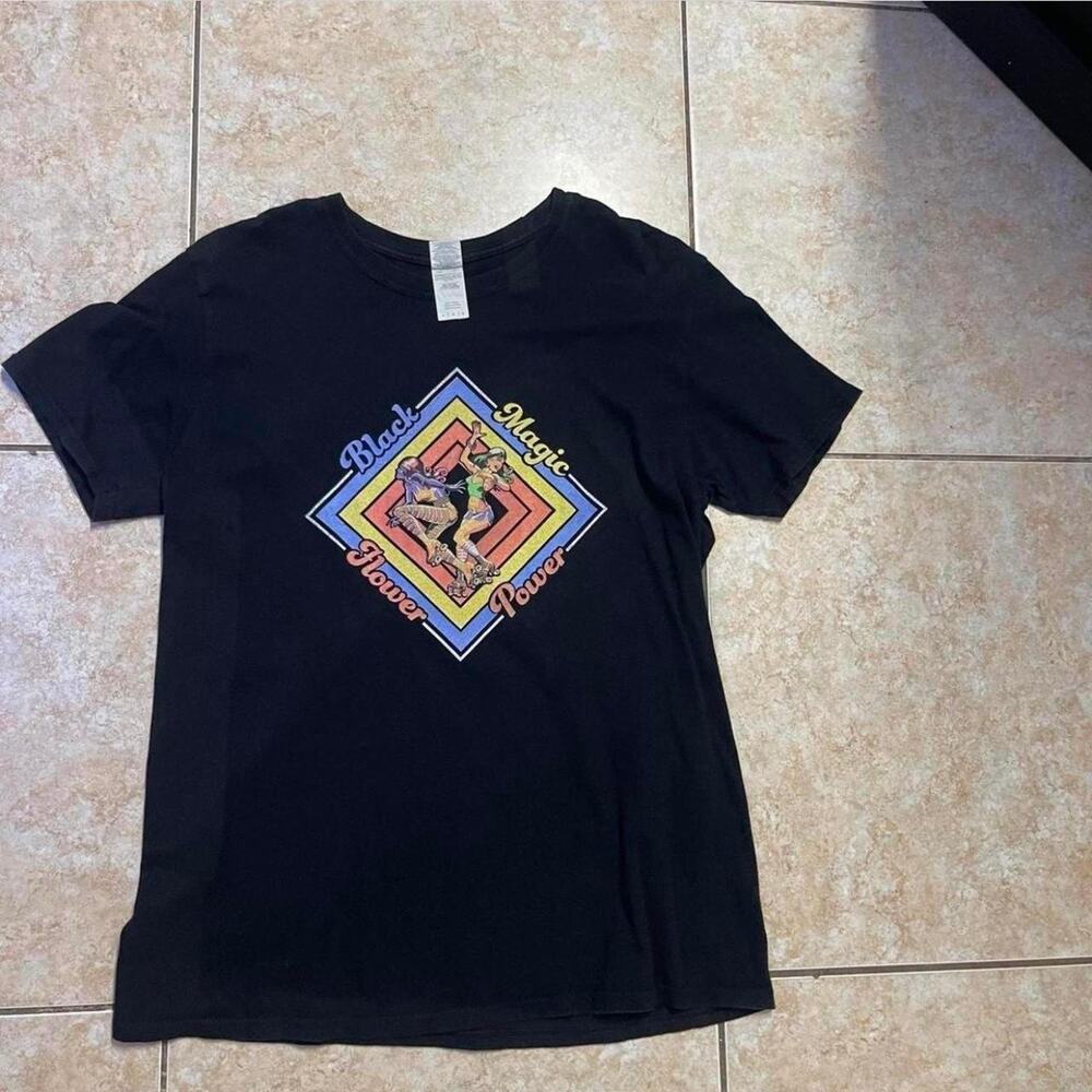 Black Magic Flower Power Graphic T-Shirt Retro Style Tee‎